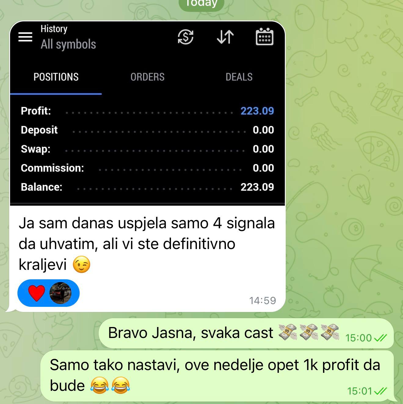 Screenshot rezultata trejda